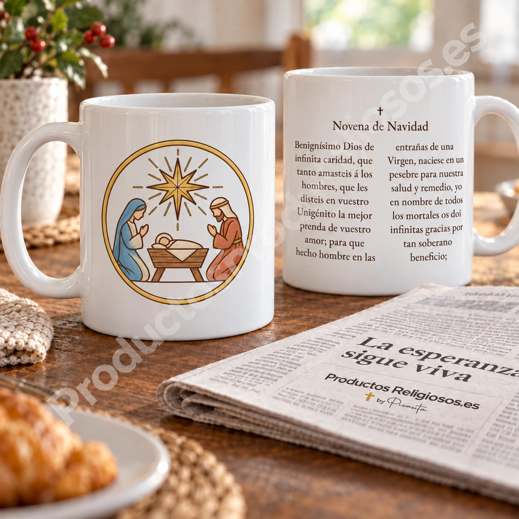 Tazza della preghiera · Novena di Natale, disegno 1 a colori. Estratto della novena in spagnolo.