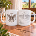 Prayer Mug · Saint Michael the Archangel, design 1 in dark ink. Complete Saint Michael the Archangel prayer in Spanish.