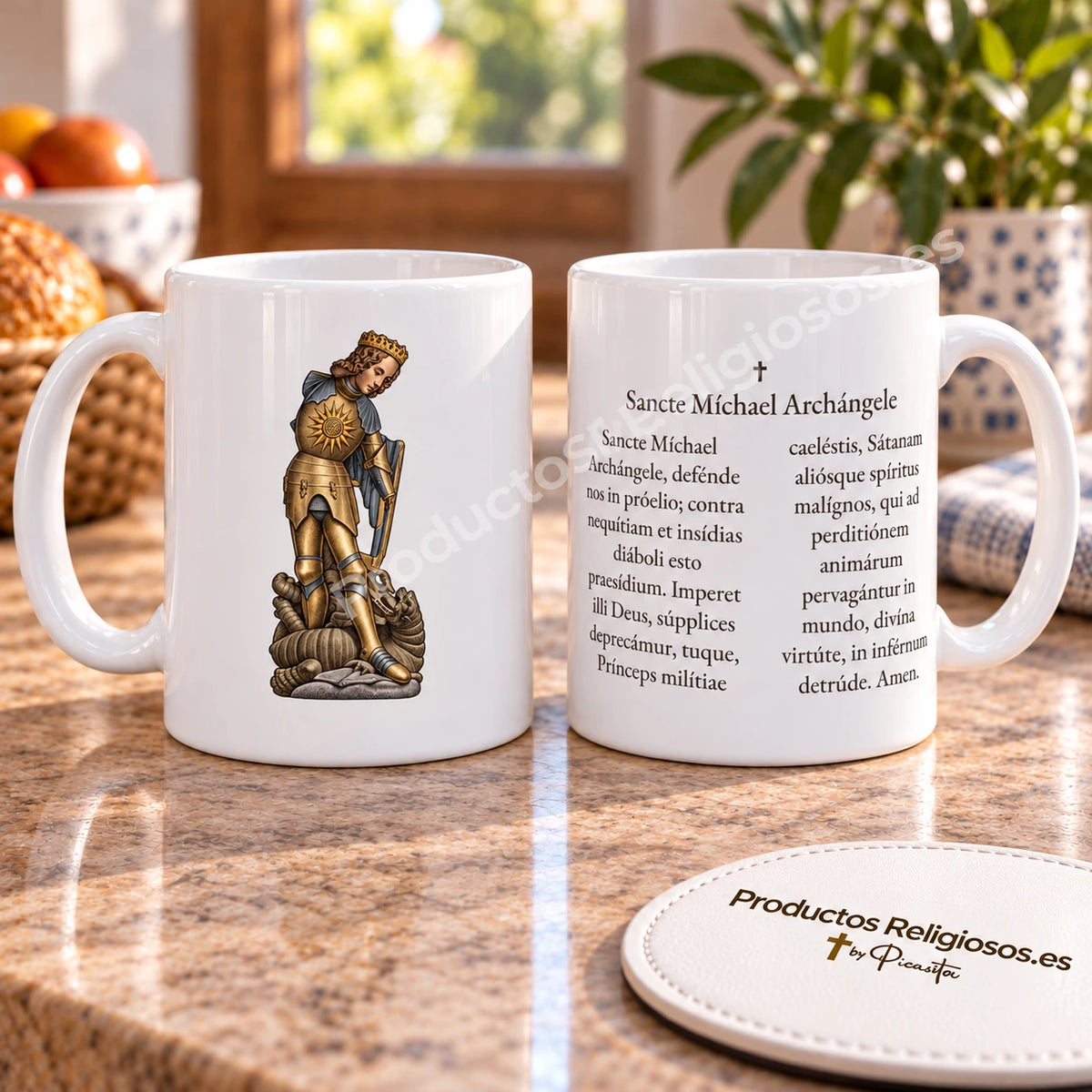 Tasse de la prière · Saint Michel Archange, motif 4 en couleur. Prière complète de Saint Michel Archange en latin.