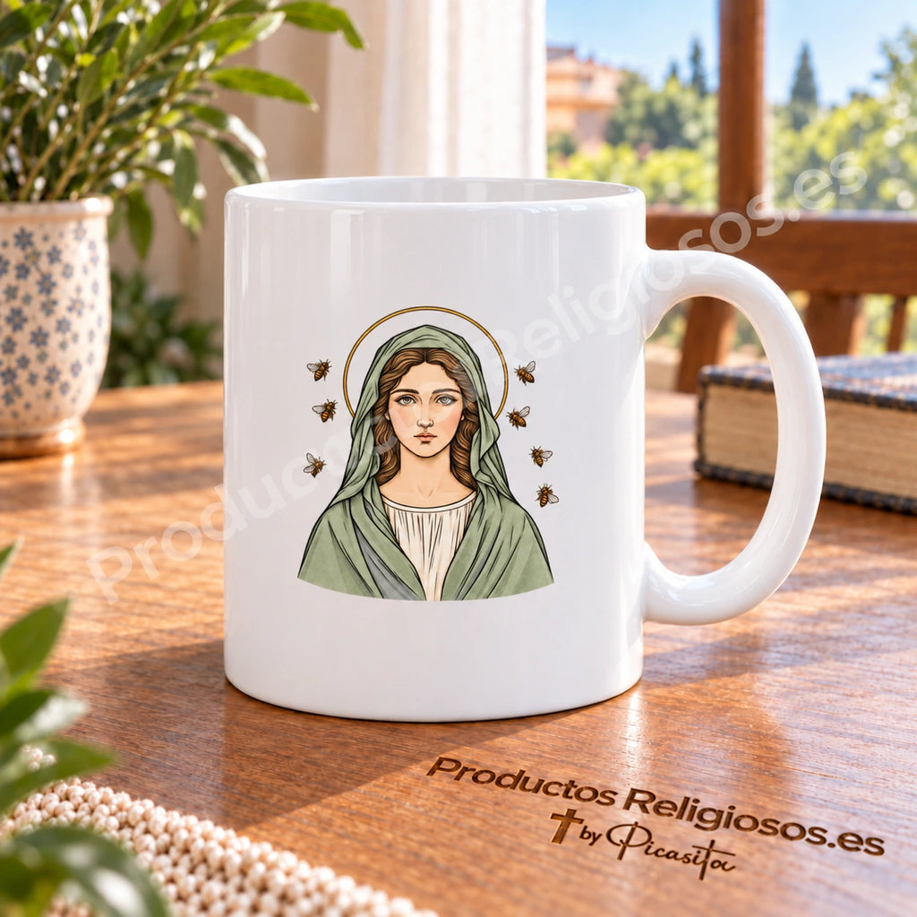 Tazza di santa Abigail (Gobnait), disegno 1 a colori. Illustrazione in una scena di prodotto.