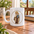 Tazza della preghiera · Madonna del Carmine, disegno 1 a colori. Illustrazione in una scena di prodotto.